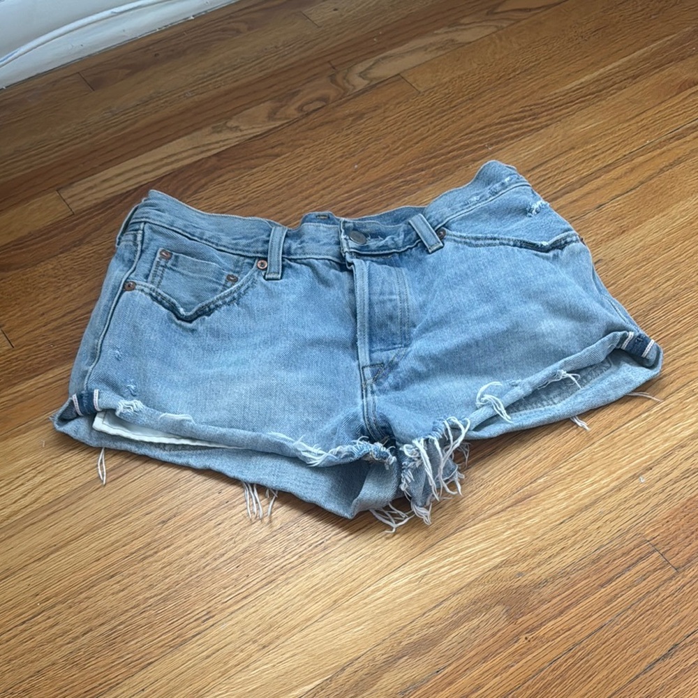 Levi's Blue Distressed Jean Shorts Relaxed Fit
